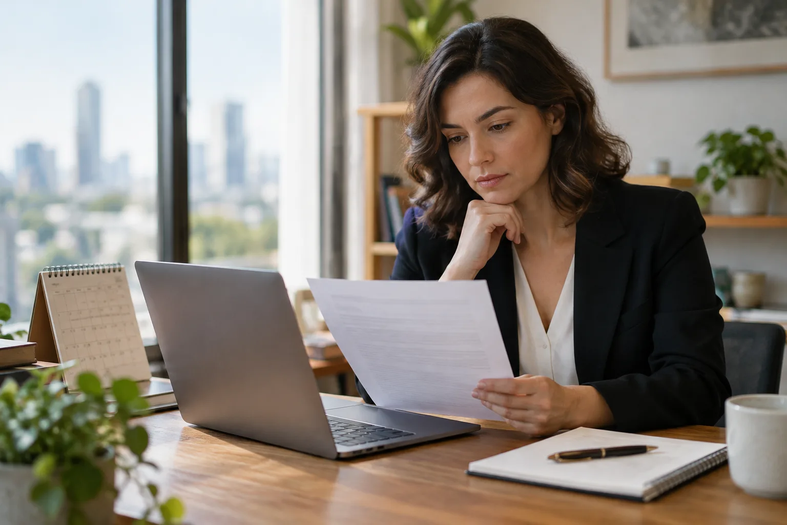 A person carefully reviewing a contract before signing with an outsourced provider.