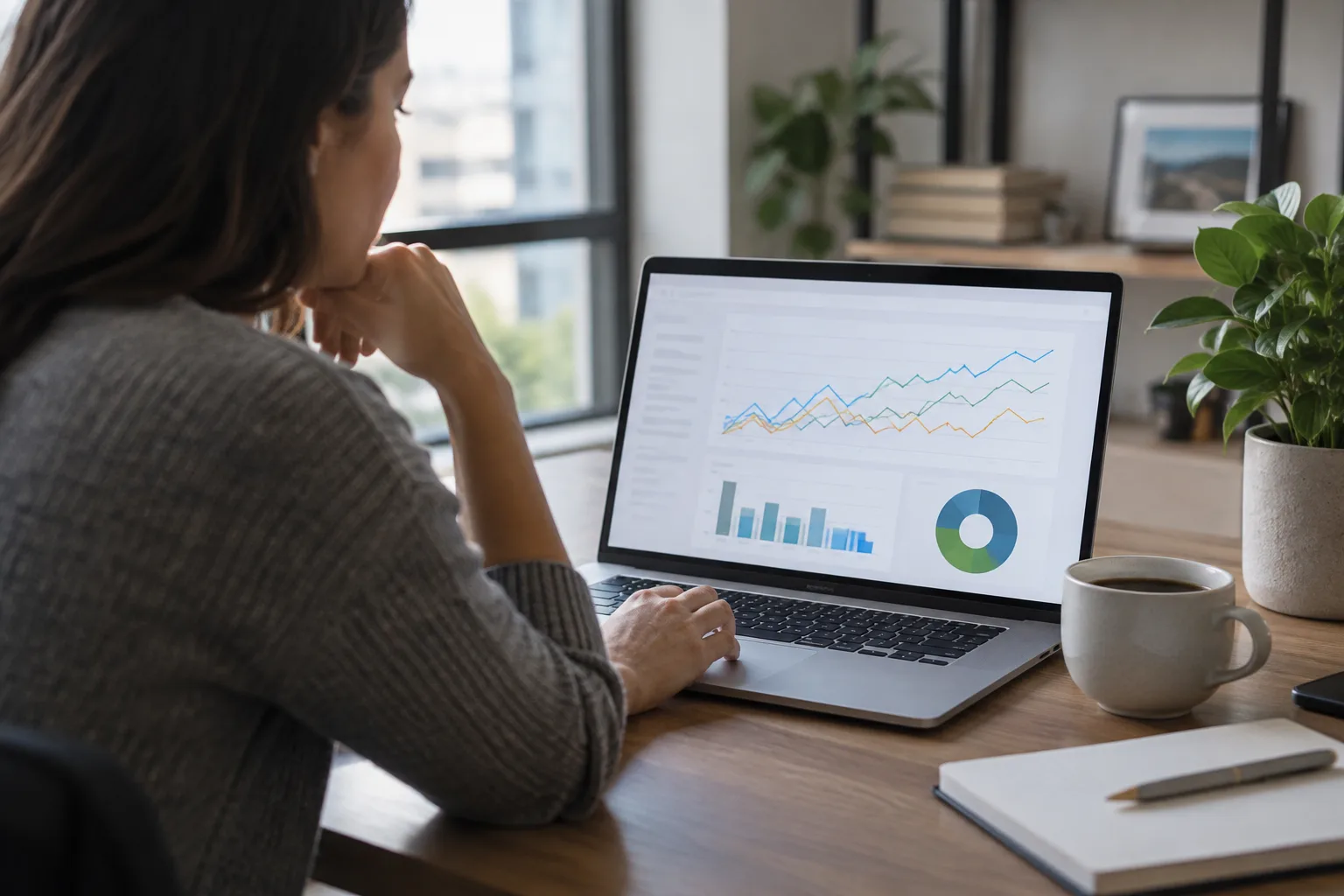 A person reviewing a competitor ranking dashboard on a laptop at their desk.