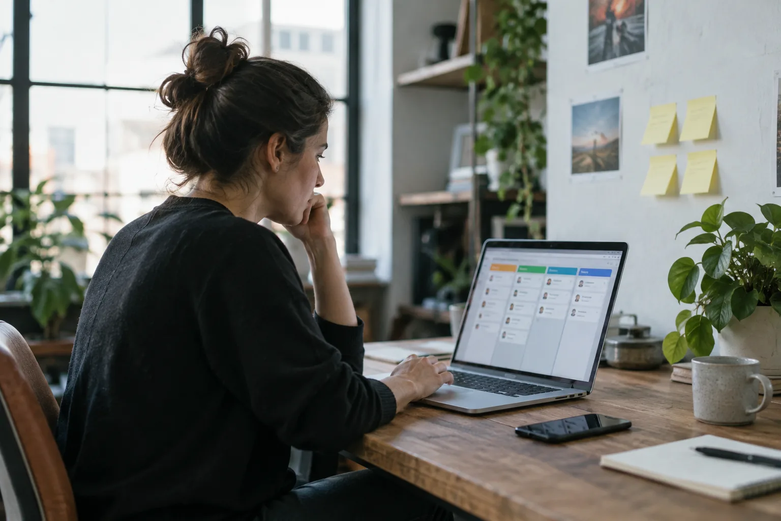 A photo of a founder working at a laptop while managing hiring for a few open roles.