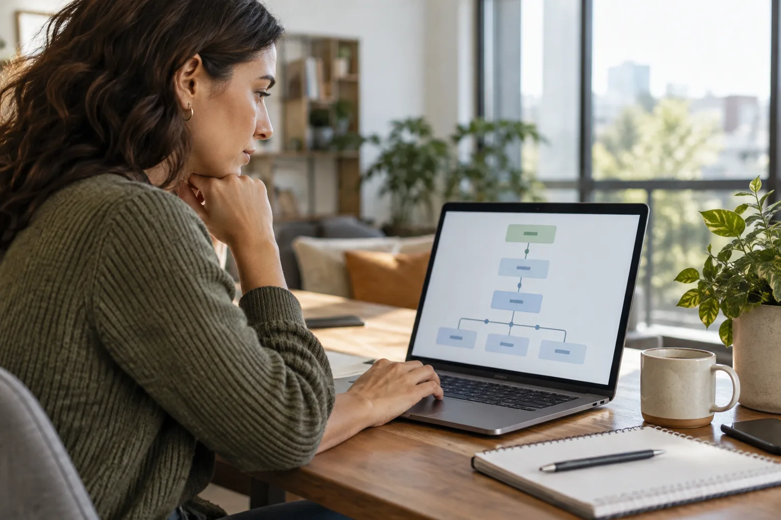 A person sits at a desk working on a laptop to set up an outreach sequence.