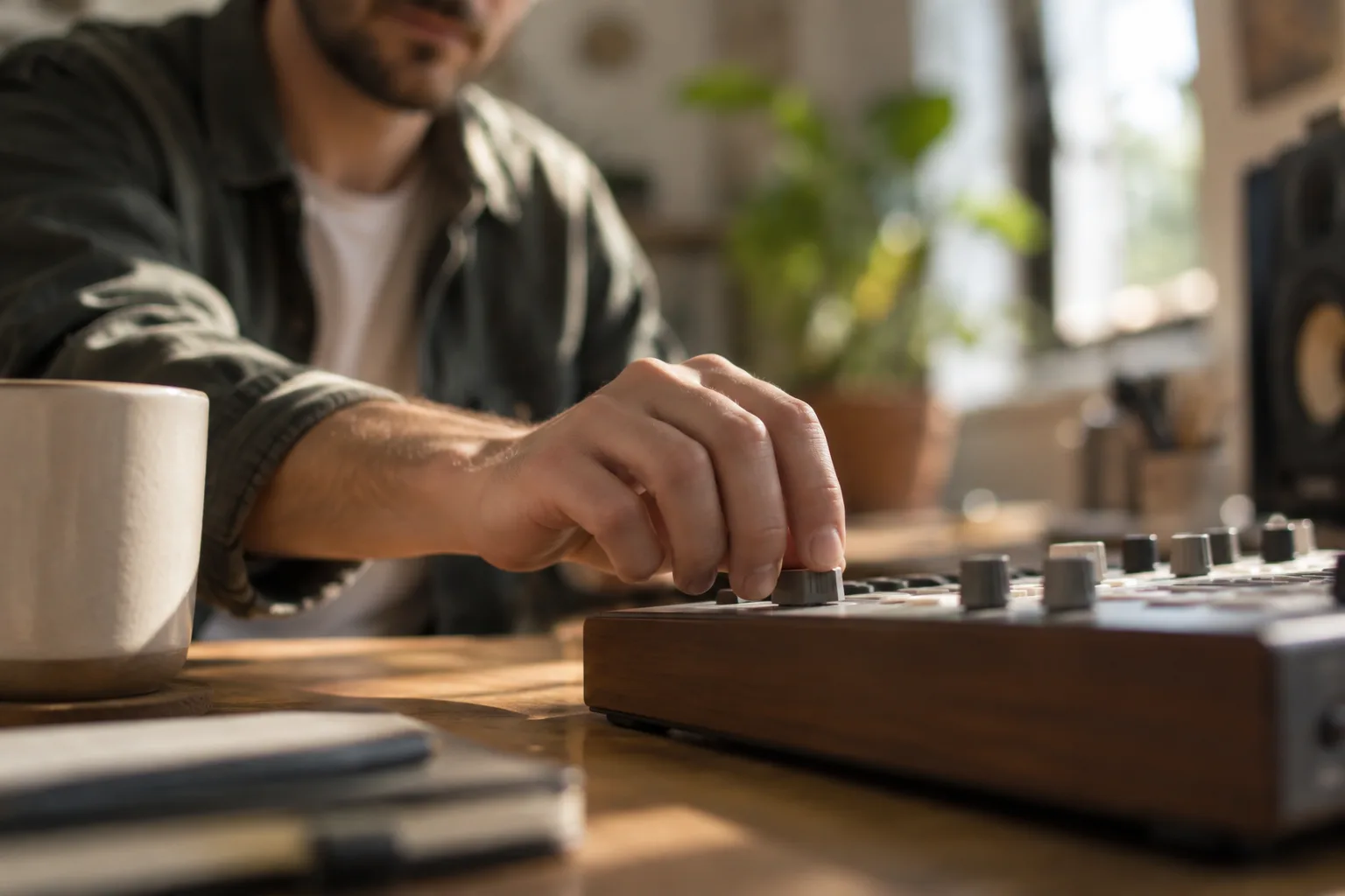 A photograph of a hand turning a dial, symbolizing steady, paced outreach volume.