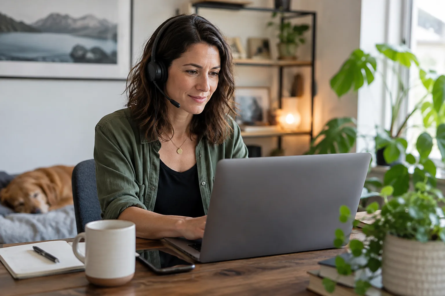 A photo of a person at a desk running outbound sales sequences on a laptop.
