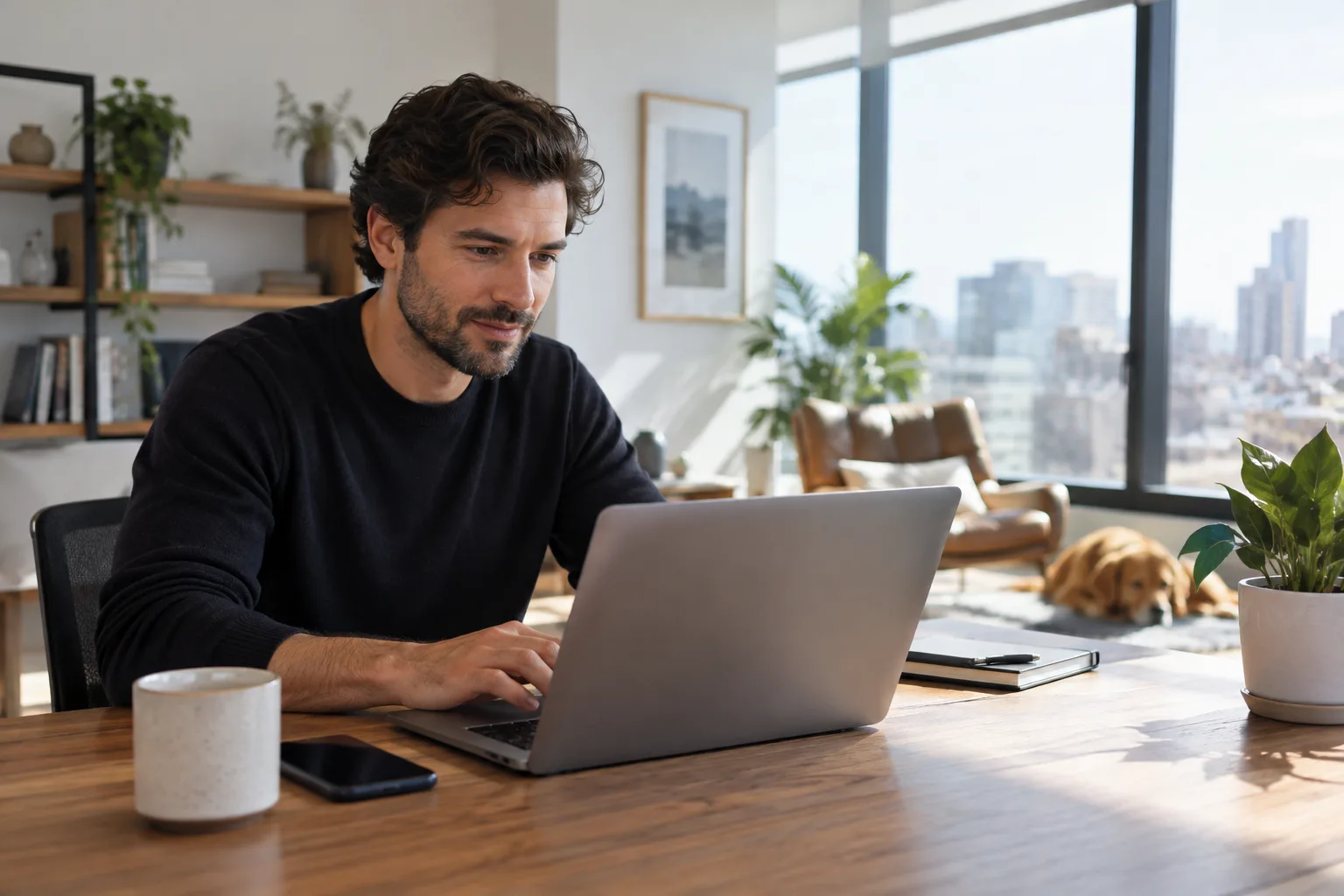 A person at a laptop setting up outreach channels for a sales platform in a modern office.