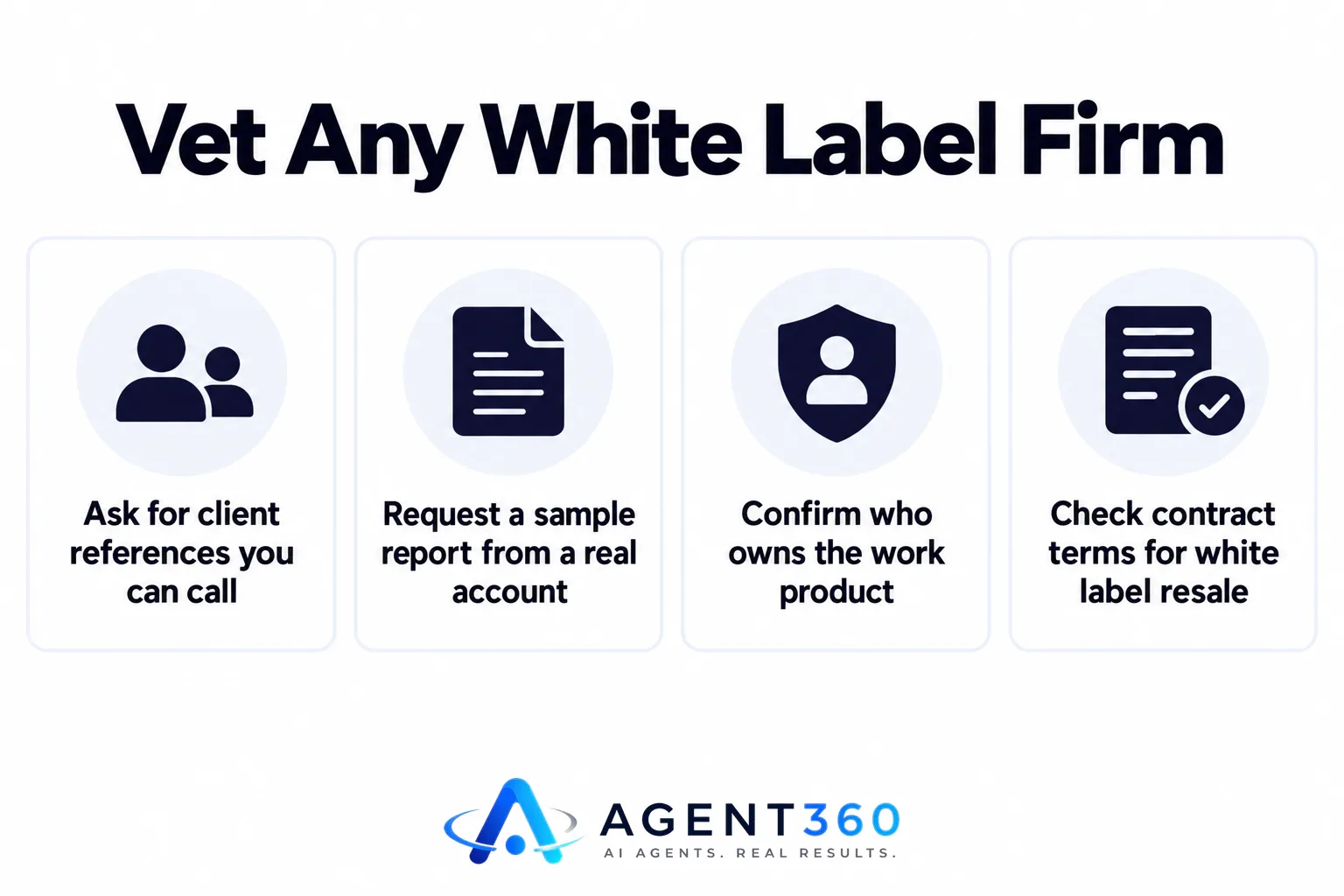 An infographic showing a four-item checklist for vetting a white label SEO firm.