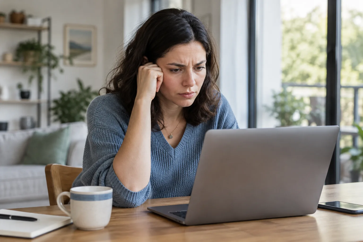 A person stares at a laptop displaying a rejection email after applying for a job.