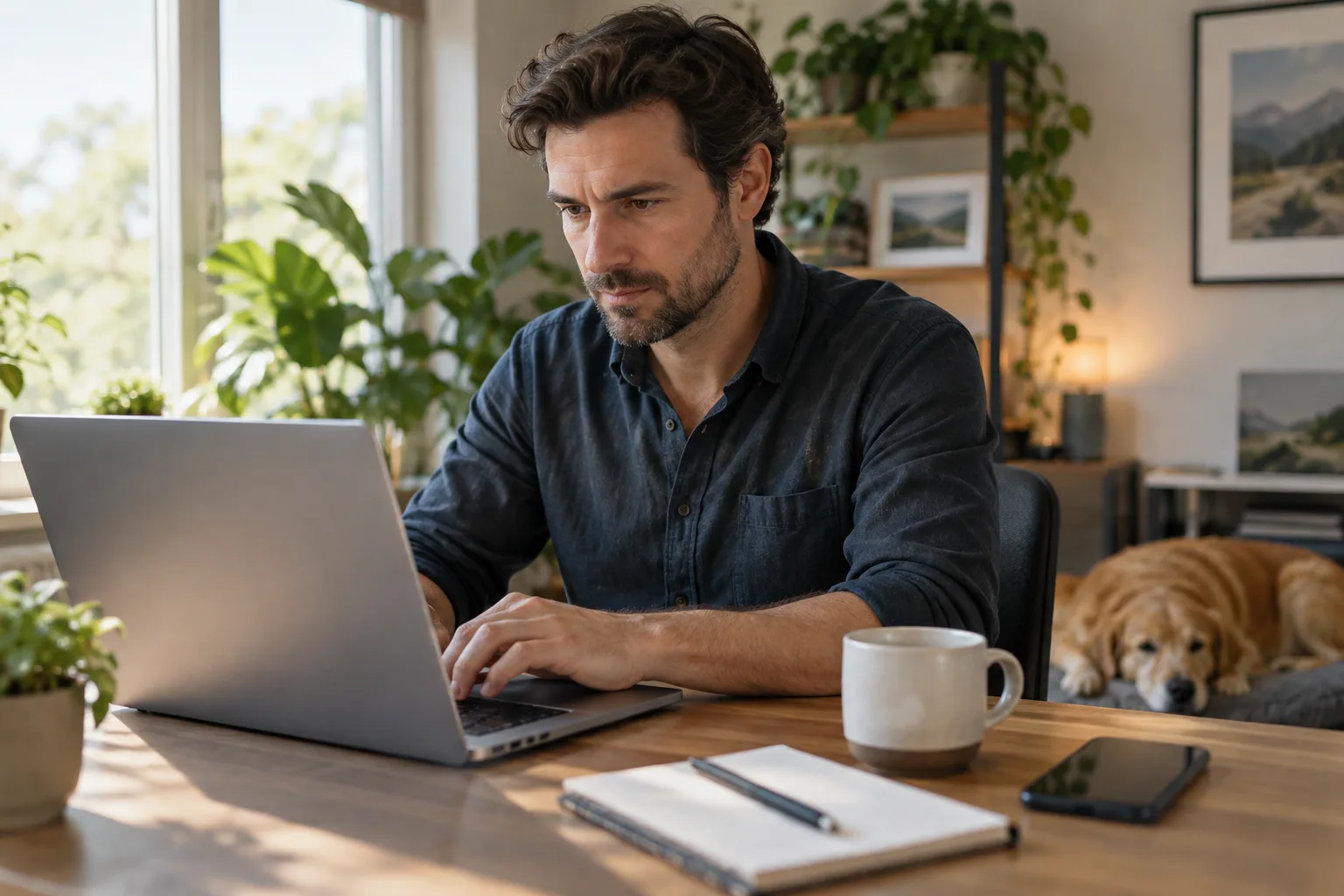 A photograph of a person working on a laptop setting up website analytics tools.